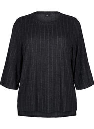 Løs bluse med 3/4 ærmer, Black Melange