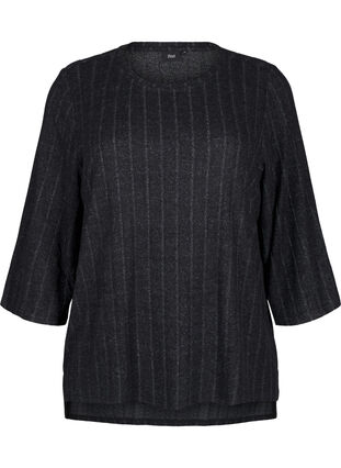 Zizzi Løs bluse med 3/4 ærmer, Black Melange, Packshot image number 0