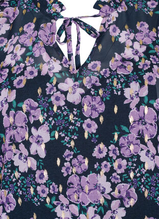 Zizzi Tunika med blomsterprint og lurex, Black Small Fl. AOP, Packshot image number 2