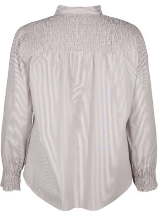 Zizzi Stribet skjorte med smock, Silver Mink Wh. St., Packshot image number 1