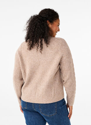 Zizzi Strikket cardigan med bindedetaljer, Simply Taupe Mel., Model image number 1