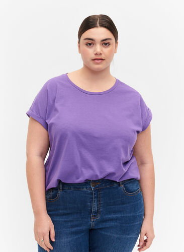 Zizzi Kortærmet t-shirt i bomuldsblanding, Deep Lavender, Model image number 0