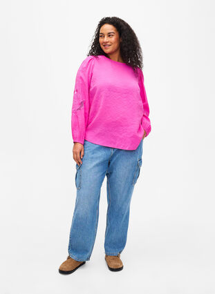 Zizzi Bluse i TENCEL™ Modal med broderidetaljer, Phlox Pink, Model image number 3