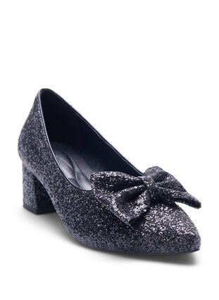 Zizzi Wide fit - Glitter pump med sløjfe, Black, Packshot image number 1