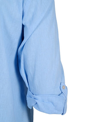 Zizzi Skjortebluse med knaplukning i bomuldsmix med hør, Serenity, Packshot image number 4