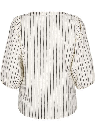 Zizzi 3/4 ærmet bluse i bomuld med striber, Eggnog Black Stripe, Packshot image number 1