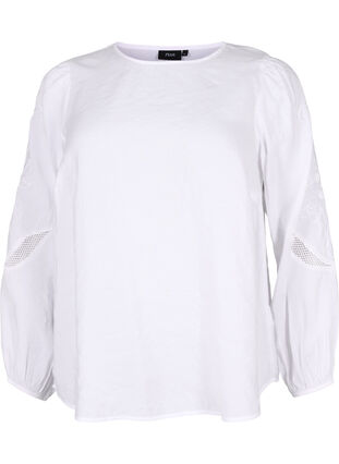 Zizzi Bluse i TENCEL™ Modal med broderidetaljer, Bright White, Packshot image number 0