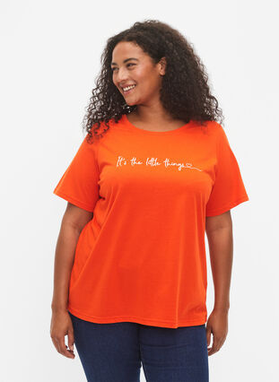 Zizzi FLASH - T-shirt med motiv, Orange.com, Model image number 0