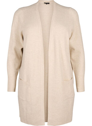 Zizzi Meleret strik cardigan med lommer, Pumice Stone Mel., Packshot image number 0