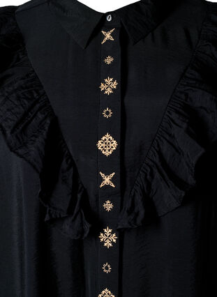 Zizzi Skjortekjole med flæser og broderi, Black, Packshot image number 2