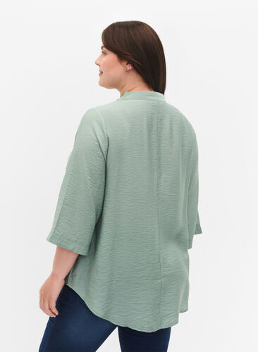 Zizzi Ensfarvet bluse med 3/4 ærmer, Chinois Green, Model image number 1