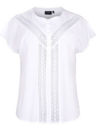 Viskose bluse med blondebånd, Bright White