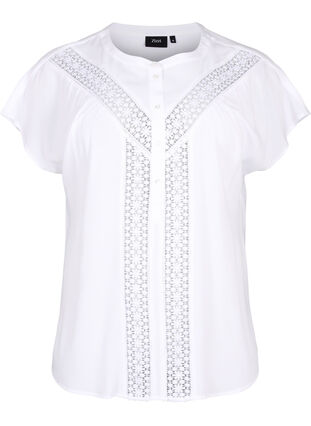 Zizzi Viskose bluse med blondebånd, Bright White, Packshot image number 0