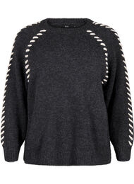 Strikbluse med stikninger, Dark Grey White Mel.