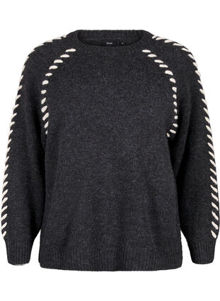 Zizzi Strikbluse med stikninger, Dark Grey White Mel., Packshot image number 0