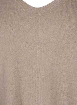 Zizzi Strikbluse med v-hals, Desert Taupe Melange, Packshot image number 2