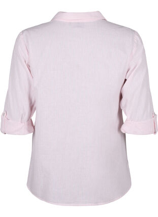 Zizzi Skjortebluse med knaplukning i bomuldsmix med hør, Rosebloom White, Packshot image number 1