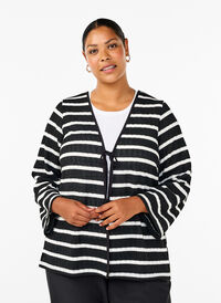 Cardigan med bindebånd, Black White stripe, Model