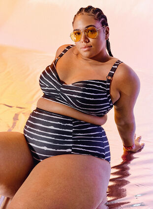 Zizzi Printet bikini bh med bøjle, Black White Stripe, Image image number 0