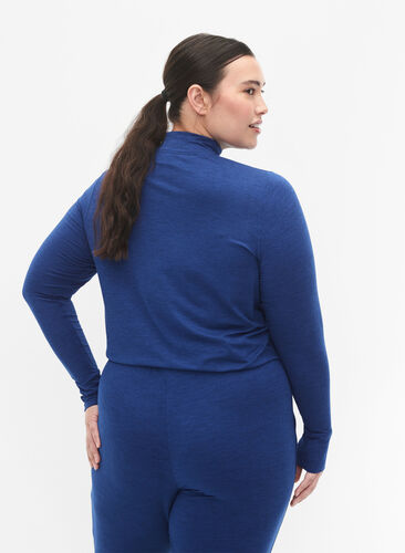 Zizzi Træningsbluse med lynlås, S. Blue / Black Mel., Model image number 1