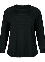 Strikbluse med tone-i-tone striber, Black