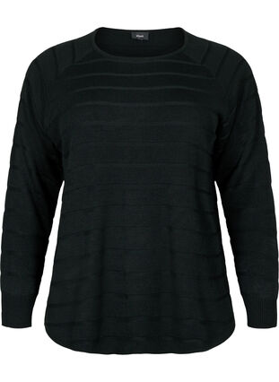 Zizzi Strikbluse med tone-i-tone striber, Black, Packshot image number 0