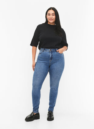 Zizzi Amy jeans med høj talje og super slim fit, Blue denim, Model image number 0