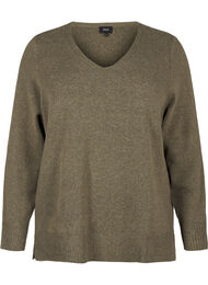 Strikbluse med v-hals, Dusky G. Black Mel.