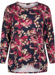 Blomstret bluse med lange ærmer, Ev. Blue Rose Fl.AOP