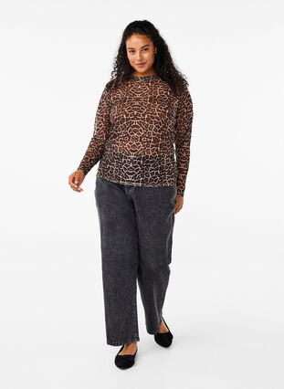 Zizzi Mesh bluse med leopard mønster, LEO AOP, Model image number 2