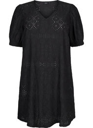 Kort kjole med v-hals og hulmønster, Black