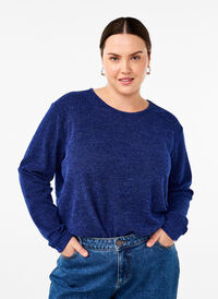 Meleret bluse med rund hals og lange ærmer, Sodalite Blue, Model