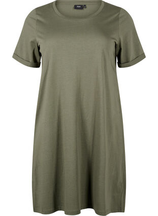 Zizzi T-shirt kjole i bomuld, Thyme, Packshot image number 0