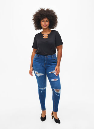 Zizzi Slim fit jeans med sliddetaljer, Blue Denim, Model image number 0