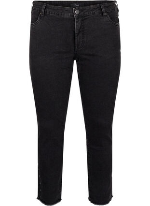 Zizzi Cropped Emily jeans med rå kant forneden, Dark Grey Denim, Packshot image number 0