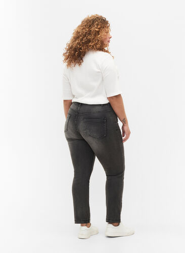 Zizzi Slim fit Emily jeans med normal talje, Dark Grey Denim, Model image number 1