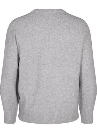 Zizzi Strikbluse med rund hals og midtersøm, Light Grey Melange, Packshot image number 1