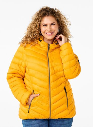 Zizzi Letvægts jakke med hætte, Golden Orange, Model image number 0