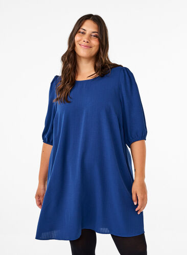 Zizzi Kort kjole med sløjfedetalje bagpå, Estate Blue, Model image number 0