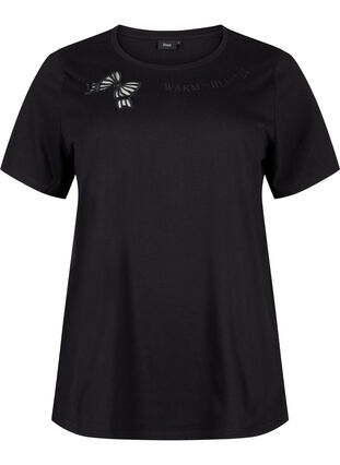 Zizzi T-shirt i økologisk bomuld med sløjfedetalje, Black, Packshot image number 0