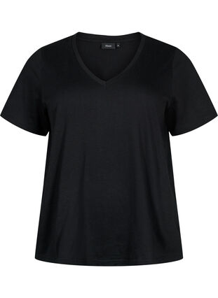 Zizzi Kortærmet basis t-shirt med v-hals, Black, Packshot image number 0