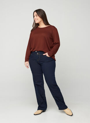 Zizzi Regular fit Gemma jeans med høj talje, Blue denim, Model image number 5