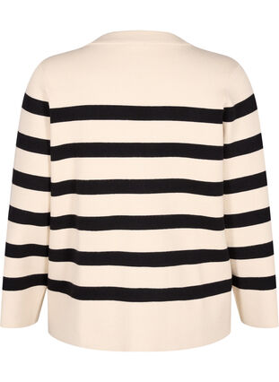 Zizzi Stribet strikcardigan med v-hals, Birch w. Black, Packshot image number 1