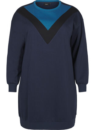 Zizzi Lang sweatshirt med colorblock, Navy B. Color Block, Packshot image number 0