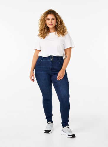 Zizzi Super slim Bea jeans med ekstra høj talje, Dark Blue, Model image number 0