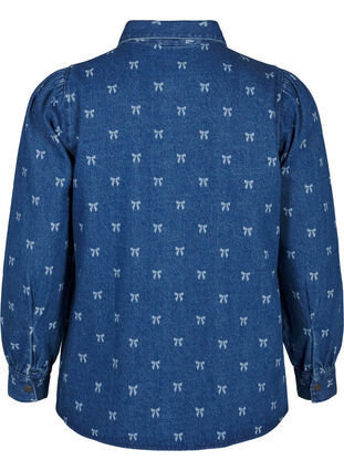 Zizzi Denimskjorte med sløjfer, Denim Blue W. Wh.Bow, Packshot image number 1