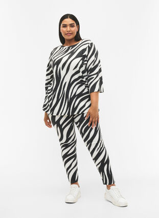 Zizzi Leggings med zebramønster, White Zebra, Model image number 0