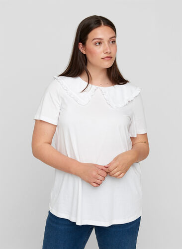 T-shirt med krave i økologisk bomuld - Hvid - Str. 42-60 -