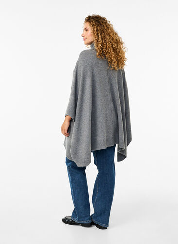 Zizzi Poncho med høj hals, Medium Grey Melange, Model image number 1