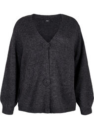 Kort strikcardigan med blomsterknapper, Dark Grey Melange